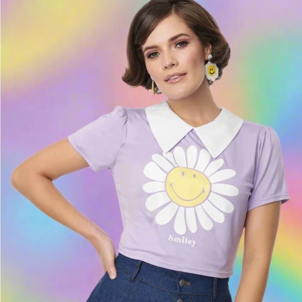 Nwt Purple Smiley Crop Top
